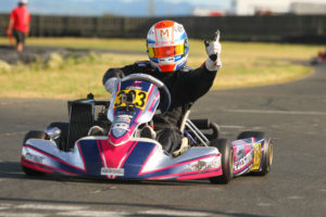Selliken celebrates while taking the checkered flag, knowing the Senior Max championship is in hand (Photo: SeanBuur.com)